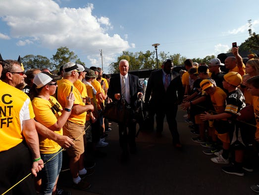Iowa defensive line coach Reese Morgan, left, and recruiting