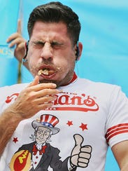 Pablo Martinez won the Nathan's Famous hot dog eating contest at Germain Arena in Estero in 2017.