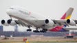 An Asiana Airlines Airbus A380 jet departs New York
