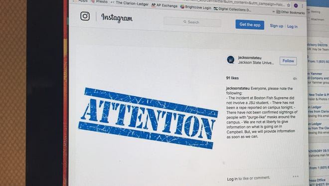 This is a photo of an alert that Jackson State posted on Instagram.