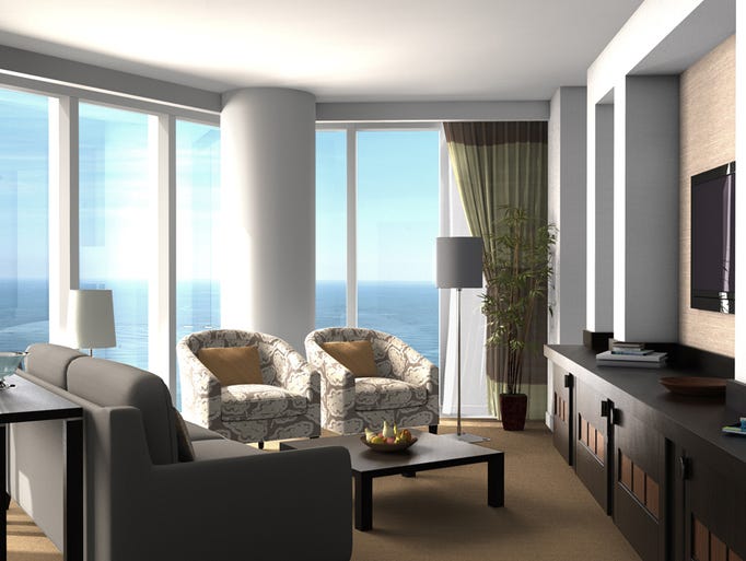 The living room in one of the suites at The Chairman