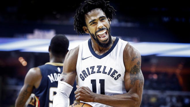 October 18, 2017 - Memphis Grizzlies guard Mike Conley celebrates during a 103-91 victory over the New Orleans Pelicans at the FedExForum in Memphis, Tenn.