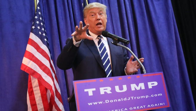 Republican Presidential Candidate Donald Trump speaks at the Birch Run Expo Center on Tuesday, Aug. 11, 2015.