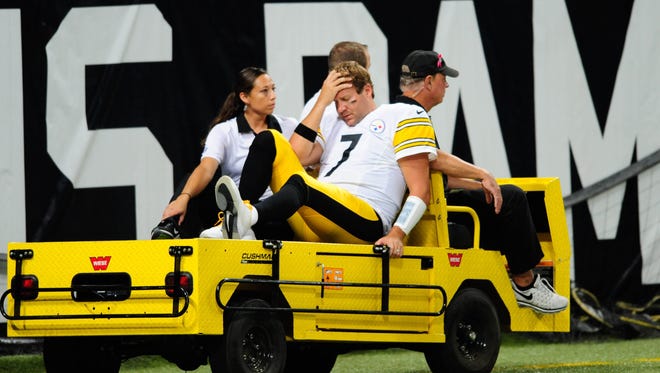 Pittsburgh Steelers quarterback Ben Roethlisberger (7) is taken off the field after being injured during the third quarter against the St. Louis Rams at The Edward Jones Dome.