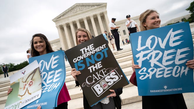 Supporters of the conservative Christian group Alliance Defending Freedom gather outside the Supreme Court in Washington, DC on June 4, 2018. 