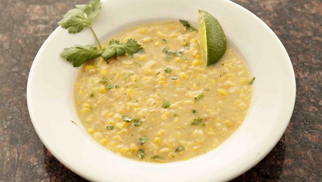 Corn Soup, made for us by Chef Mark Hittle of Bobby Q's restaurant. As seen on November,13, 2013.