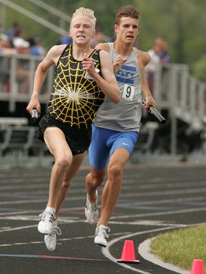 Watkins Memorial senior Andrew Jordan competes in the 4x800 relay May 25 during the Division I regional meet. He competes Saturday in the state meet in the 1,600 and 3,200.