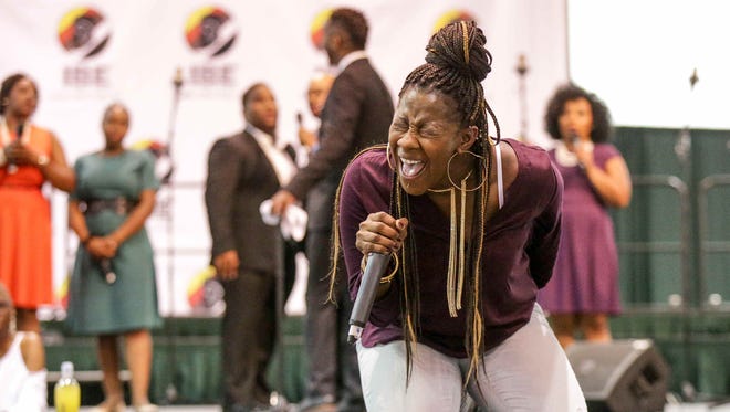 Grammy award winning Gospel Musician and Songwriter Le'Andria Johnson performs during the Indiana Black Expo Gospel Showcase, held at the Indiana Convention Center, Sunday July 17th, 2016.  Johnson was the season three winner of BET's gospel singing competition show Sunday Best.