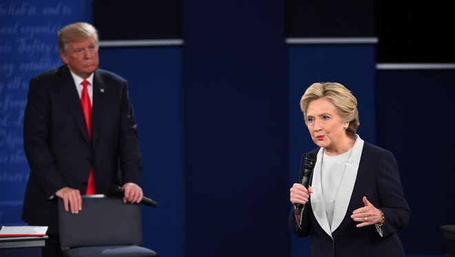 Donald Trump and Hillary Clinton at the Oct. 9, 2016, debate in St. Louis.