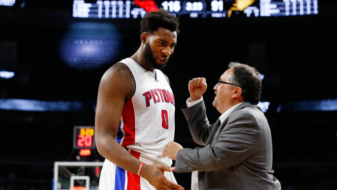 Pistons head coach Stan Van Gundy and center Andre Drummond.