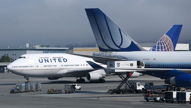 A United Airlines 747 arrives at San Francisco International Airport.