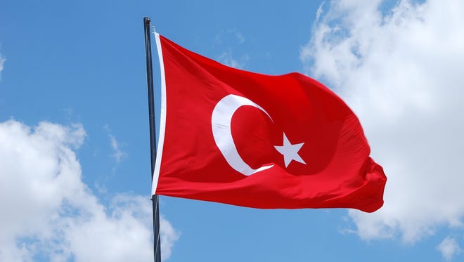 The national flag of Turkey.