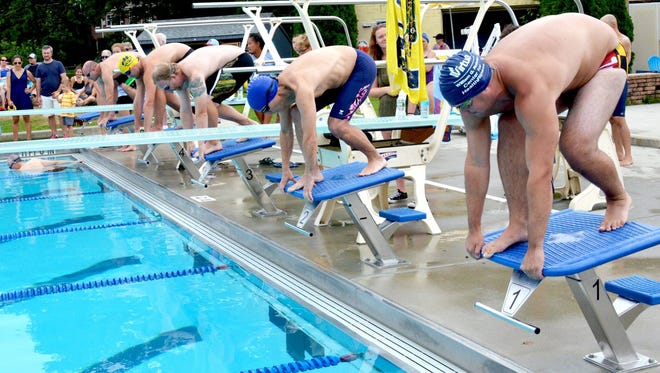 Swimmers get ready to race during the 2nd annual Collingswood Masters Meet on July 23.