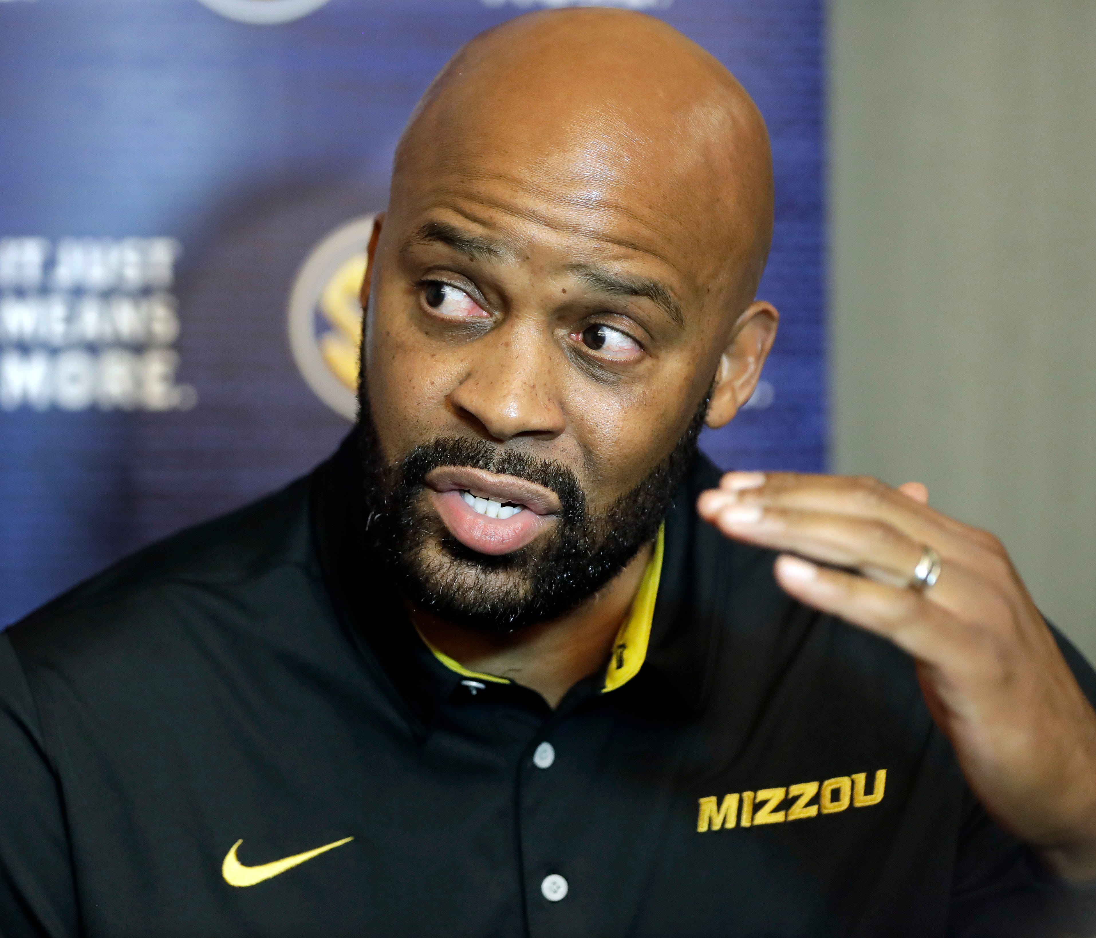 FILE - In this Oct. 18, 2017, file photo, Missouri head coach Cuonzo Martin answers questions during the Southeastern Conference men's NCAA college basketball media day in Nashville, Tenn. Missouri has been largely an afterthought in the SEC over the