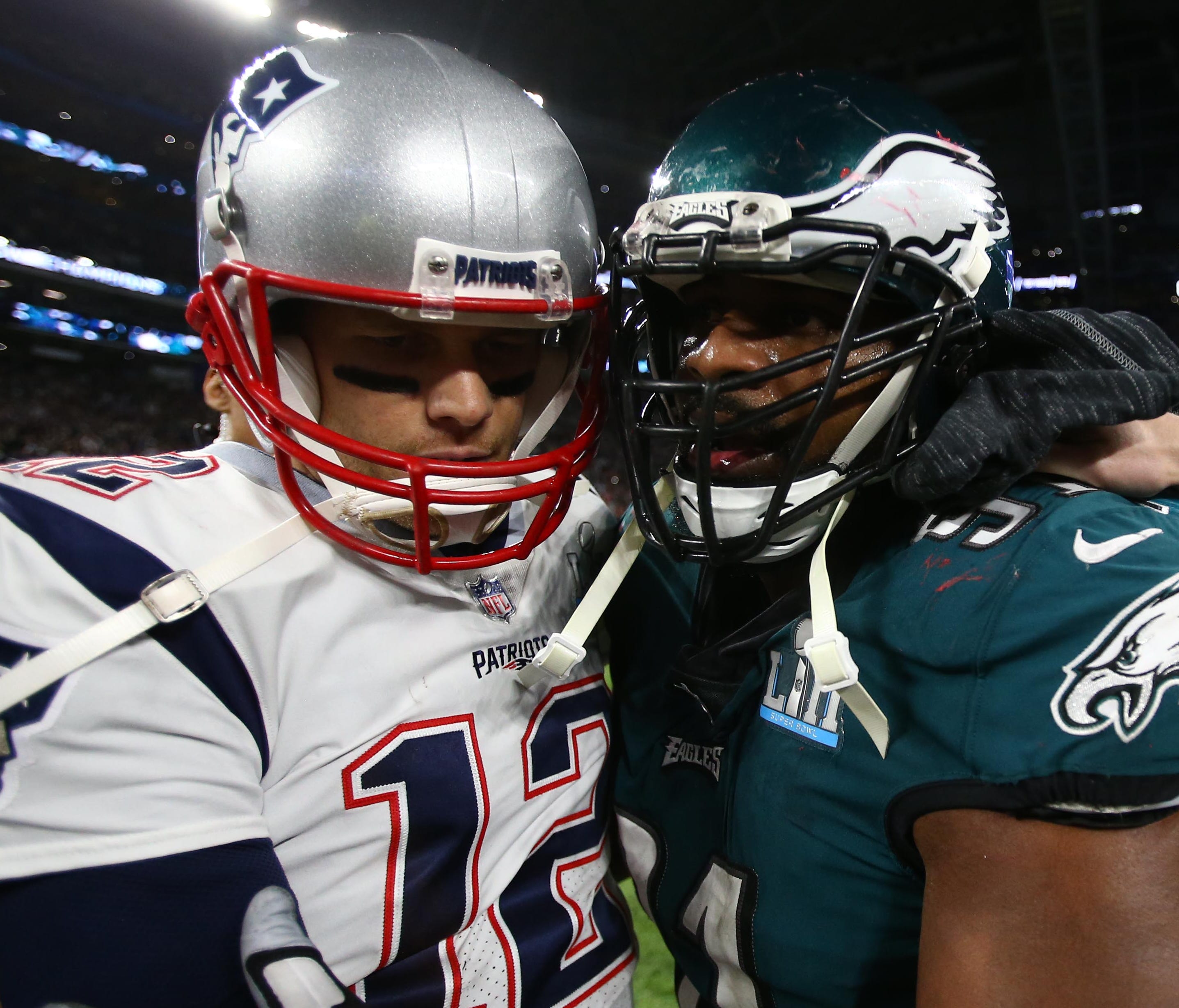 Tom Brady (12) and the Patriots couldn't keep up with Fletcher Cox's Eagles in Super Bowl LII.