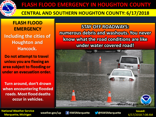 Flash Flood Emergency issued for Houghton County on