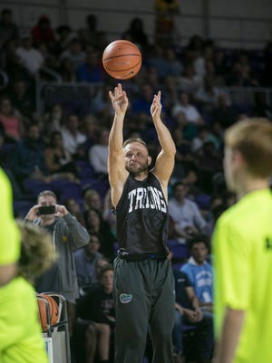 Former Mariner basketball star Teddy Dupay challenged three-point contest winner Spencer Freedman to another shoot out at the City of Palms Classic on Wednesday night in Fort Myers.