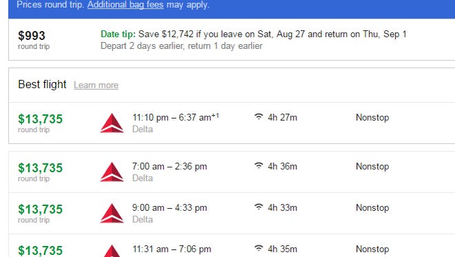 Search engines returned an unbelievable fare for a ticket between San Francisco and Detroit.