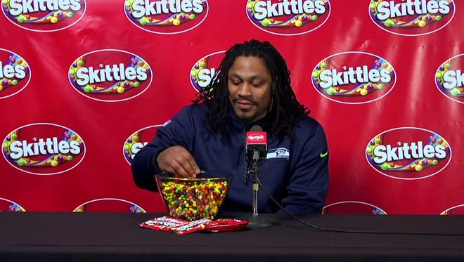 Marshawn Lynch held an exclusive Skittles press conference.