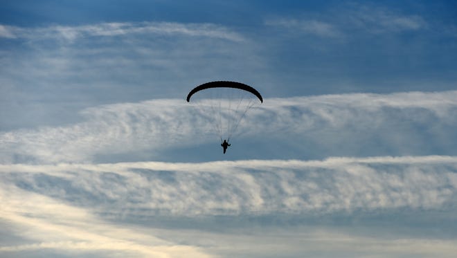 File photo - A paraglider is seen prior to the ski jumping event in Oberstdorf, Germany, which is the first station of the Four-Hills Ski Jumping tournament on December 29, 2015.