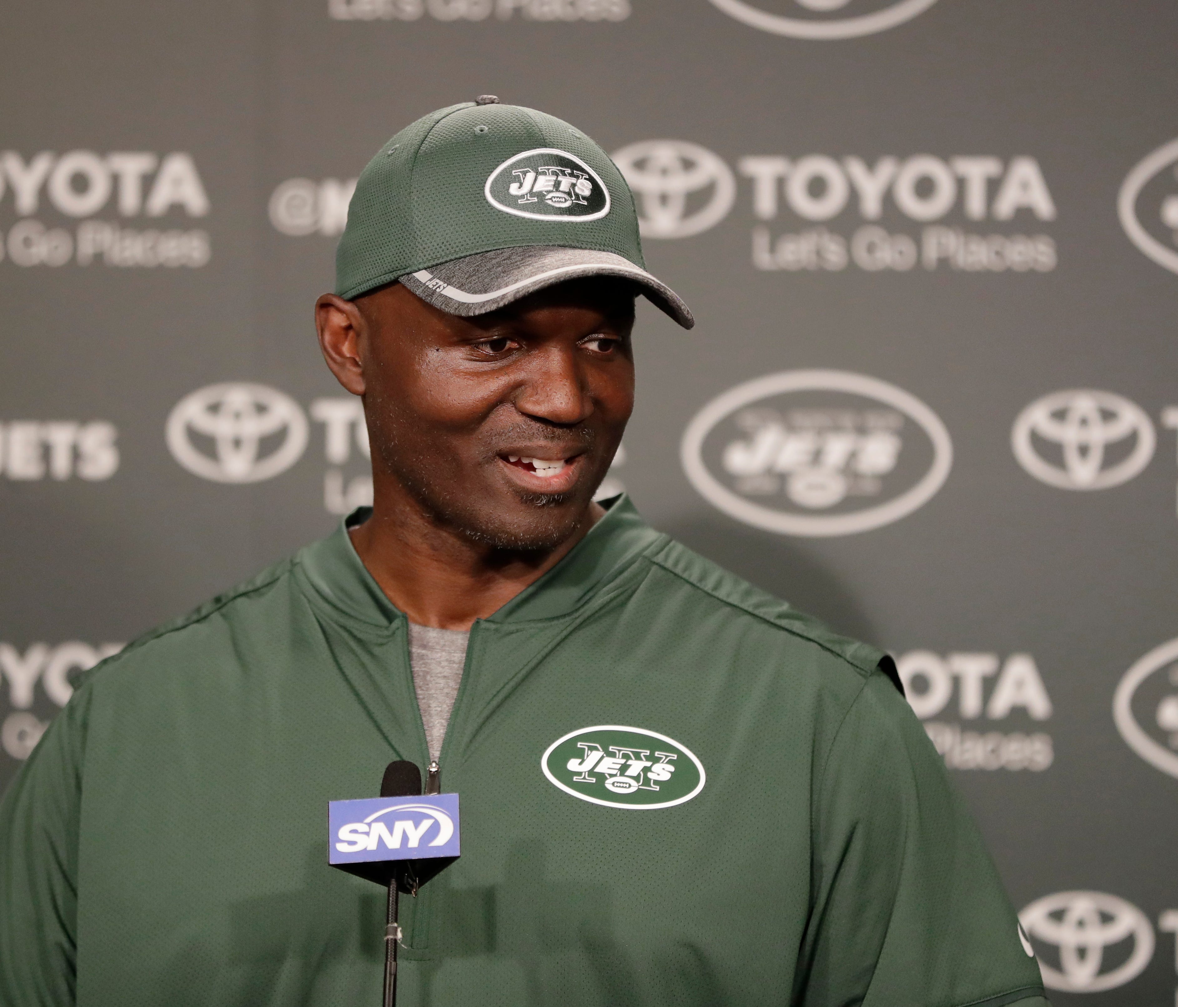 New York Jets head coach Todd Bowles talks to reporters during NFL football practice, Tuesday, June 13, 2017, in Florham Park, N.J. (AP Photo/Julio Cortez)