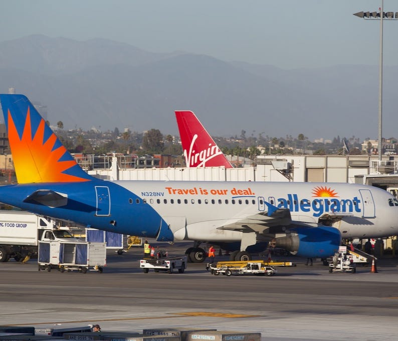 An Allegiant Airbus A319 is seen in Las Vegas on Sept. 25, 2016.