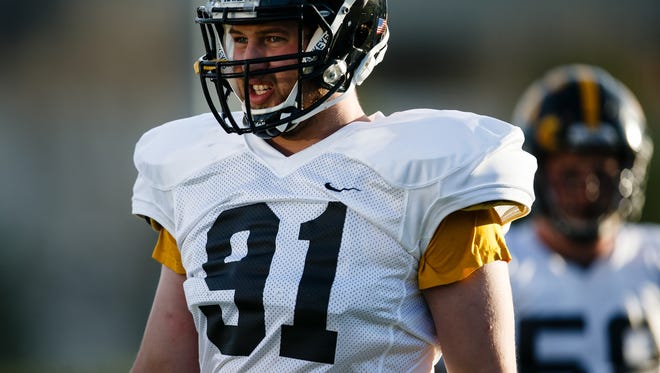 Iowa sophomore defensive tackle Brady Reiff is up to 260 pounds and still growing into his new role.