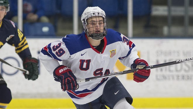 Oxford’s Josh Norris plays for USA Hockey’s national team. He’s committed to the University of Michigan.