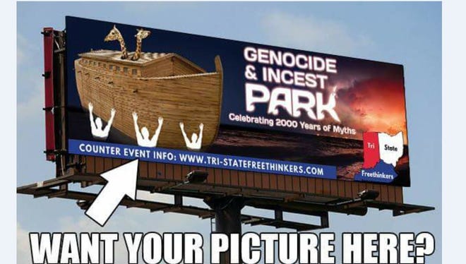 Rendering of billboard campaign by atheist group to counter the Ark Encounter, set to open in July.