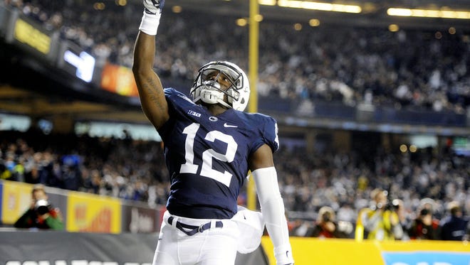 Penn State's Chris Godwin reacts after scoring in the New Era Pinstripe Bowl last year.