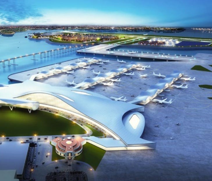 This rendering shows what LaGaurdia Airport could look like if nearby Rikers Island was incorporated into its footprint.