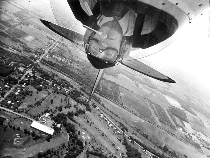 In this photo from 1980, Rod Steele flies upside down