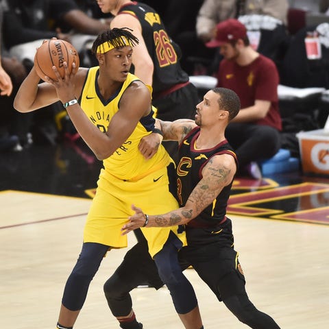 Cleveland Cavaliers guard George Hill (3) defends 
