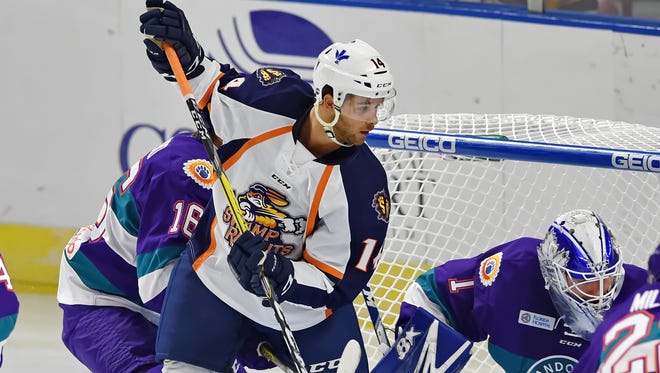 Tommy Thompson (14), is one of eight players with whom the Greenville Swamp Rabbits have retained exclusive negotiating rights through Aug. 1.