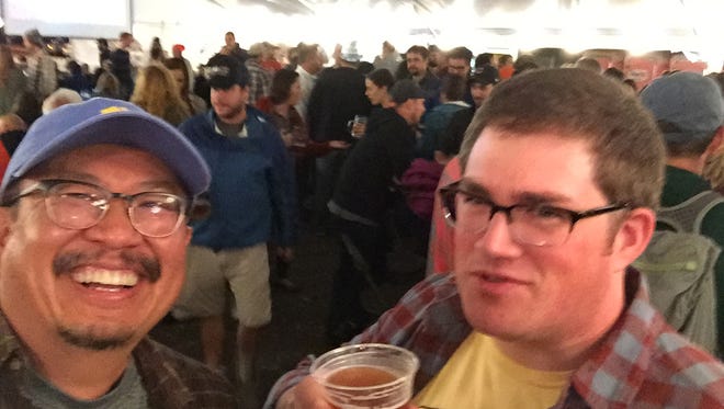 Beer, wine and food columnist Victor Panichkul, left, and producer David Davis, attend Bloktoberfest on Oct. 10 at Block 15 in Corvallis.