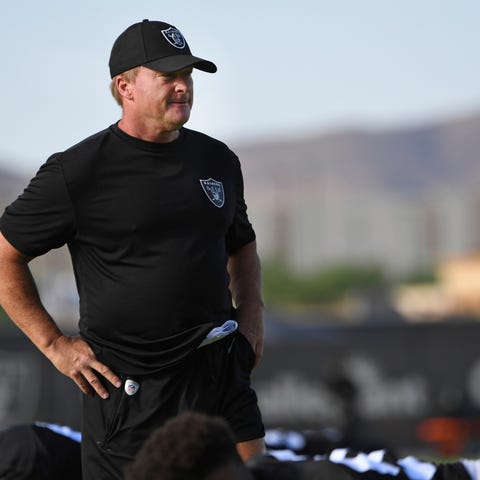 Las Vegas Raiders head coach Jon Gruden looks on d