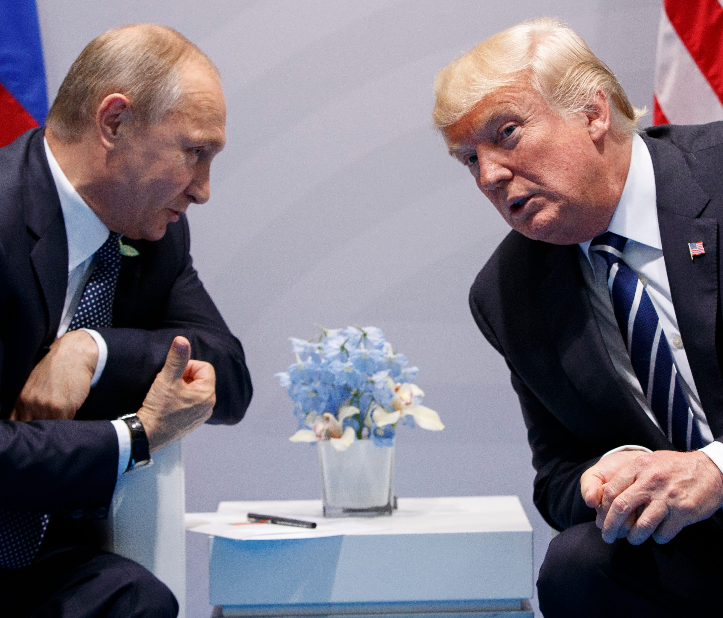 In this July 7, 2017, file photo, President Donald Trump meets with Russian President Vladimir Putin at the G-20 Summit in Hamburg. Trump signed on Aug. 2, what he called a 