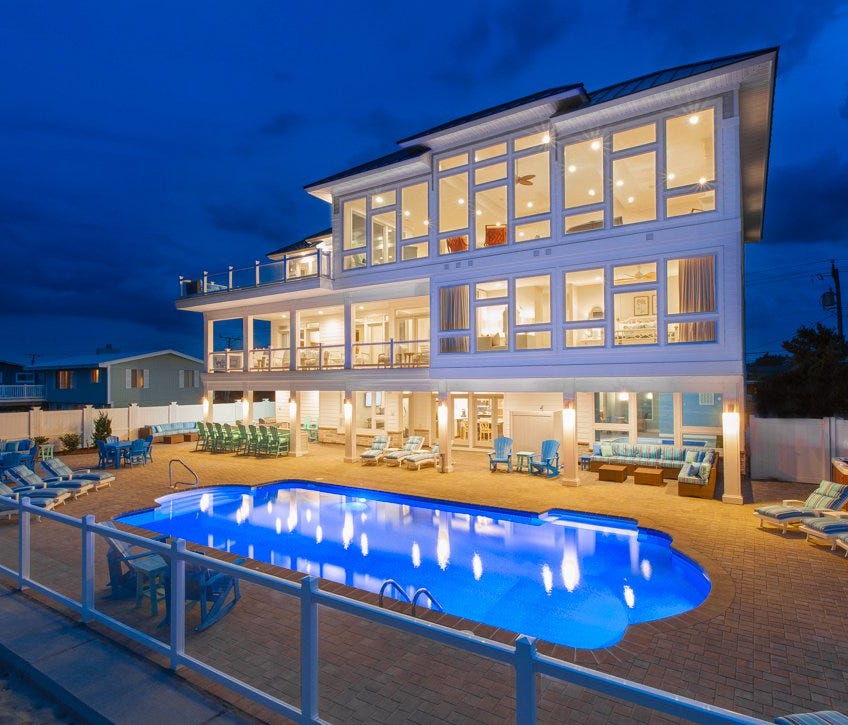 Virginia: This 10-bedroom rental in Virginia Beach sleeps 36 and rents from $1,185 a night.
