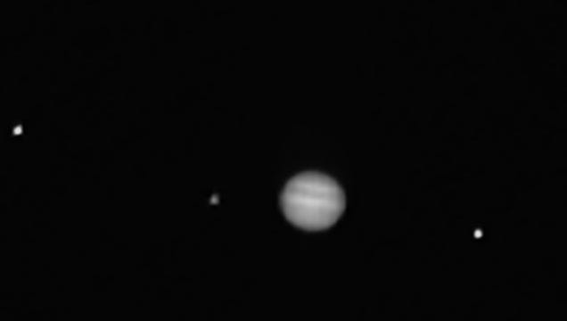 The PolyCam imager aboard the OSIRIS-REx spacecraft captured this image of Jupiter and three of its moons on Feb. 12, 2017, when the spacecraft was 76 million miles from Earth.
