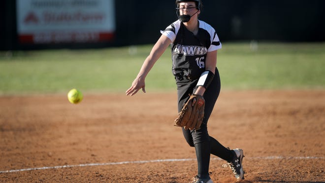 North Buncombe's Caitlin Griffin pitches in the game against Erwin March 28, 2017.