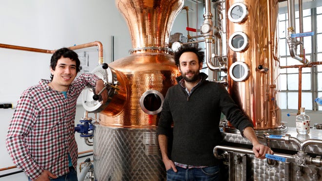 Yoni Rabino, 29, and Noah Braunstein, 30, owners of the new distillery NeverSink Spirits in Port Chester.