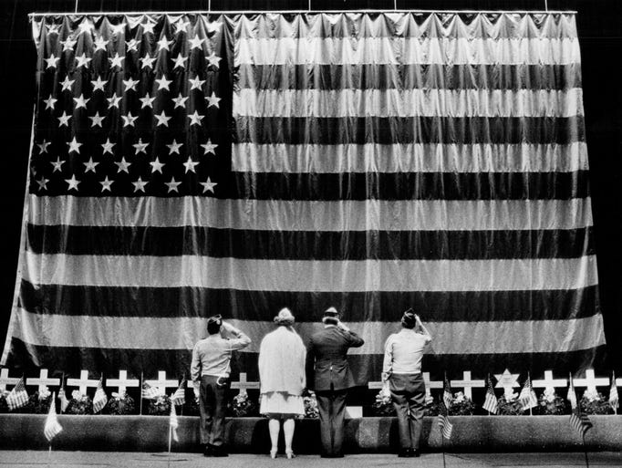 In this 1983 photo, representatives of veterans groups