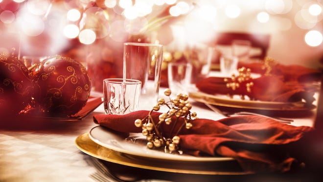 A table setting in preparation for a Holiday meal.