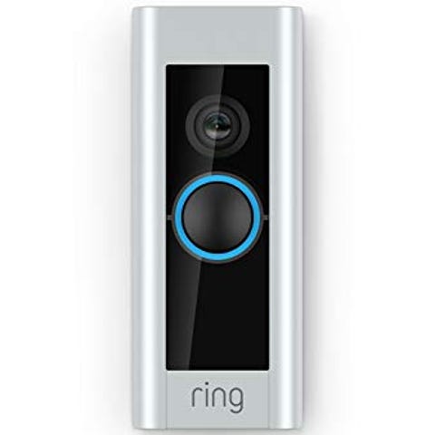 A silver Ring doorbell.