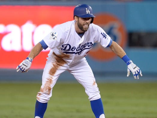 Game 6 at Dodger Stadium: Chris Taylor celebrates after