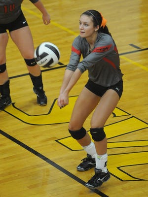 Piketon's Cami Chandler receives a serve against Paint Valley on Oct. 1, 2015 at Paint Valley High School. On Oct. 6, 2015, Chandler set a school record with 35 kills in a single match.