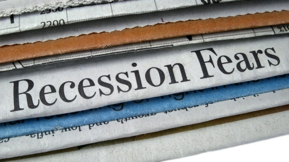 The words Recession and Fears written on newspaper headline.