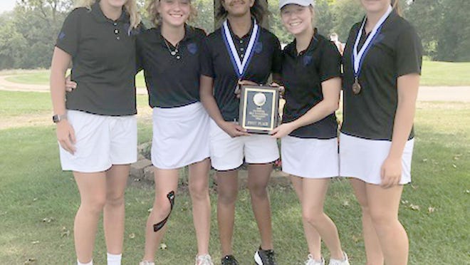 The Boonville Lady Pirates golf team captured the championship in the California Invitational Tournament Tuesday at California Country Club. The Lady Pirates finished 12 strokes ahead of second place finishers Blair Oaks and Osage 350-362. Boonville also had two medalists in the top 10.