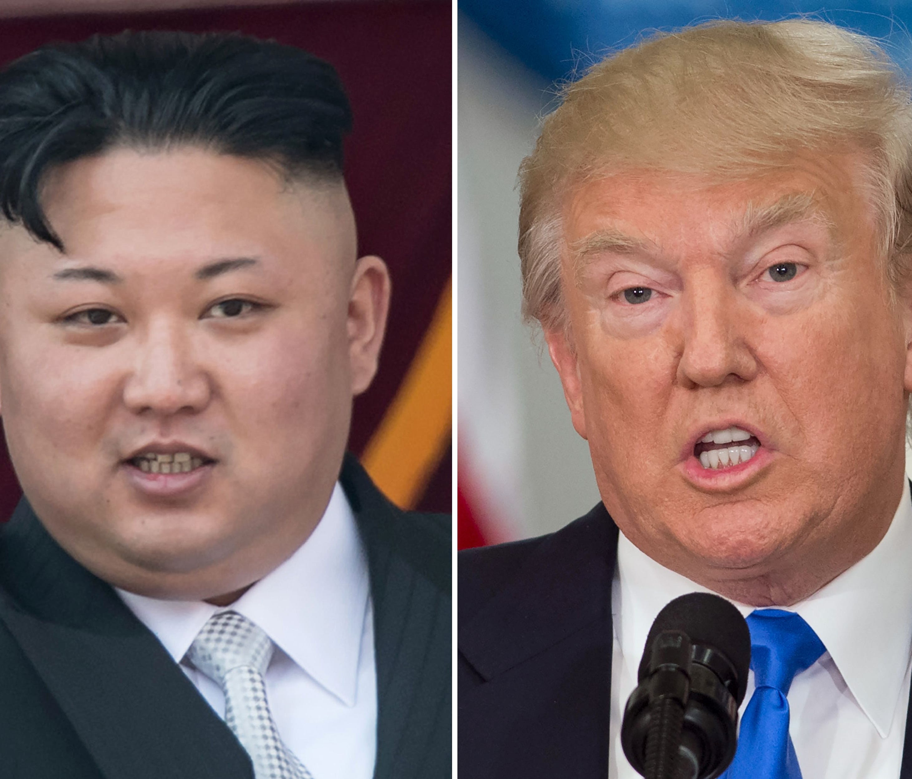 Profile photos of Kim Jong Un (left) and President Trump (right).