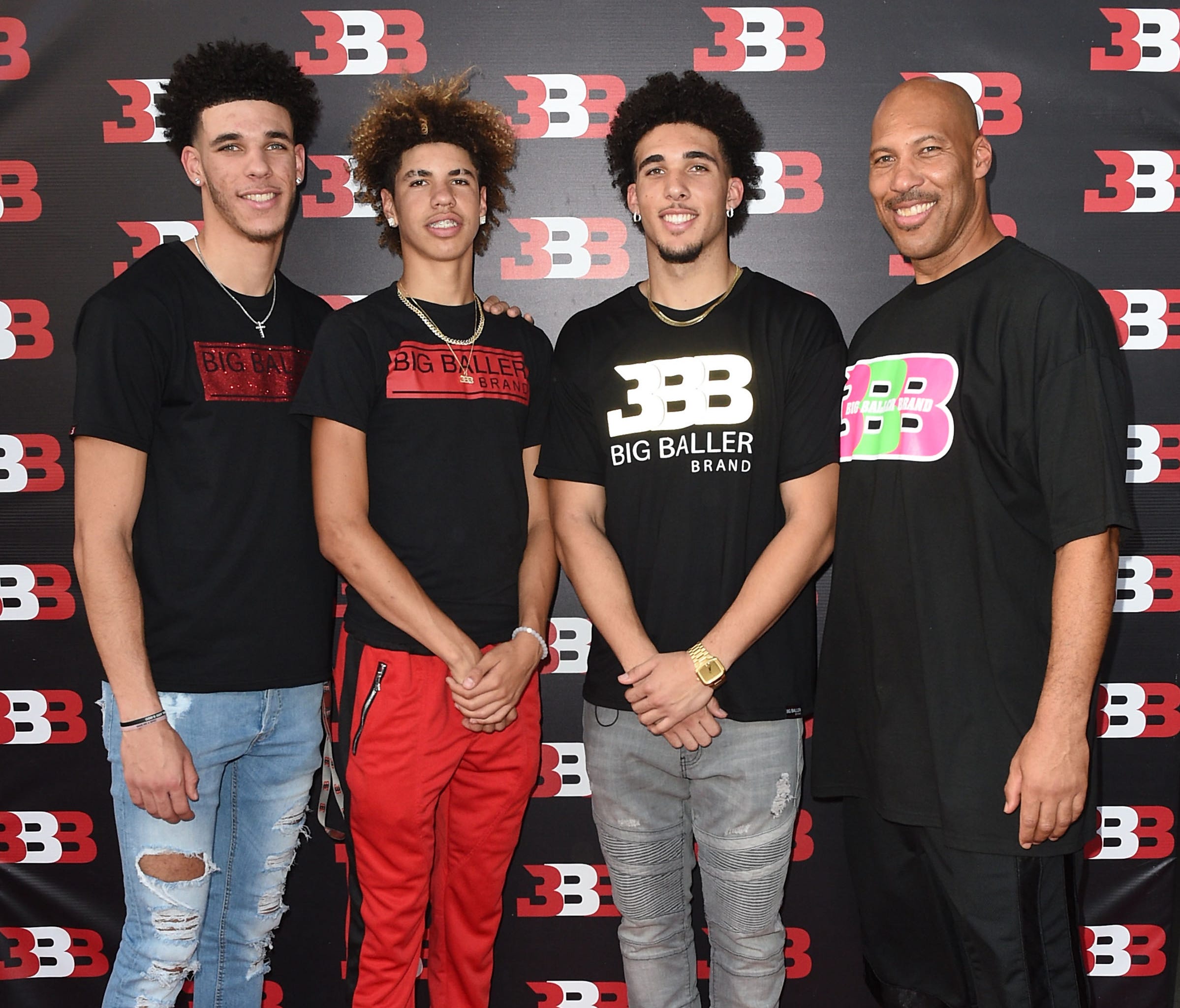 Lonzo Ball, LaMelo Ball, LiAngelo Ball and LaVar Ball attend Melo Ball's 16th Birthday on September 2, 2017 in Chino, California.